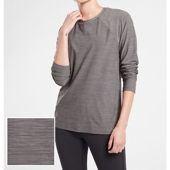 Athleta Women's Sz Large Gray Heather Ultimate Textured L/S Train Top - Picture 9 of 11